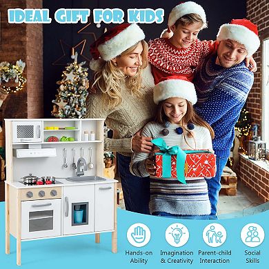 Costway Wooden Kitchen Playset with Microwave & Accessories