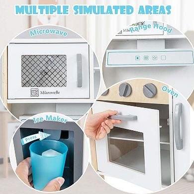 Costway Wooden Kitchen Playset with Microwave & Accessories
