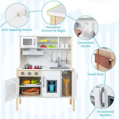 Costway Wooden Kitchen Playset with Microwave & Accessories