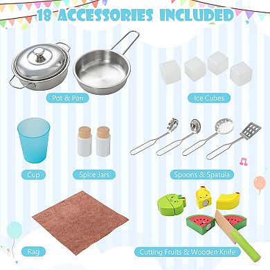 Costway Wooden Kitchen Playset with Microwave & Accessories