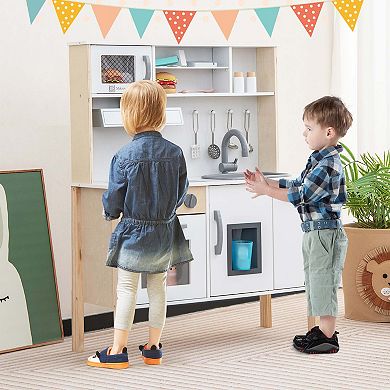 Costway Wooden Kitchen Playset with Microwave & Accessories