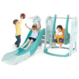 Costway 4-in-1 Indoor Playground Slide and Swing Set