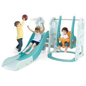 Costway 4-in-1 Indoor Playground Slide and Swing Set