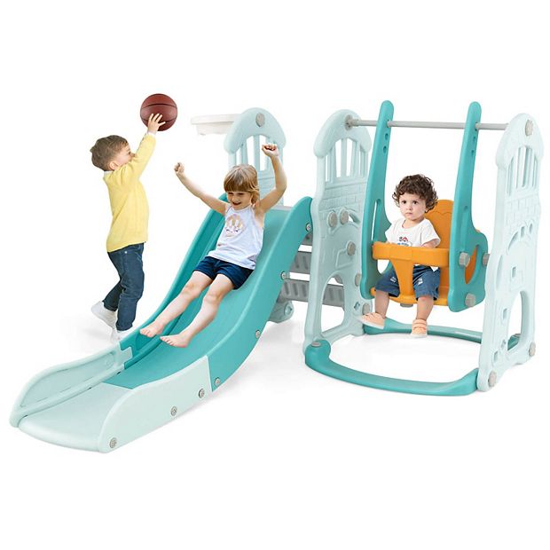 Costway 4-in-1 Indoor Playground Slide and Swing Set