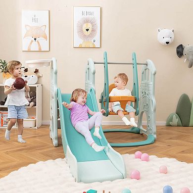 Costway 4-in-1 Indoor Playground Slide and Swing Set