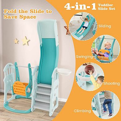 Costway 4-in-1 Indoor Playground Slide and Swing Set