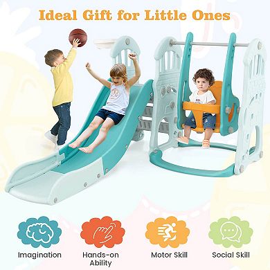 Costway 4-in-1 Indoor Playground Slide and Swing Set
