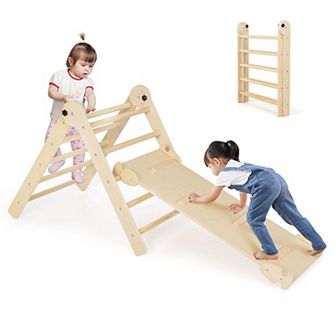 Costway 3-in-1 Foldable & Height-Adjustable Triangular Climbing Toys Set