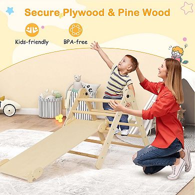 Costway 3-in-1 Foldable & Height-Adjustable Triangular Climbing Toys Set
