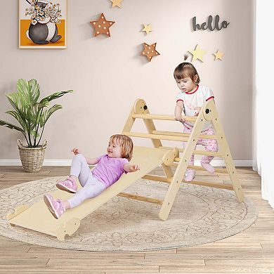 Costway 3-in-1 Foldable & Height-Adjustable Triangular Climbing Toys Set