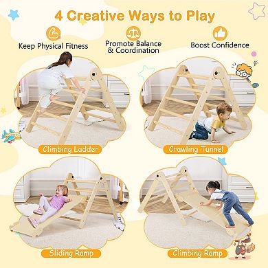 Costway 3-in-1 Foldable & Height-Adjustable Triangular Climbing Toys Set