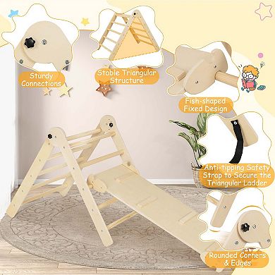 Costway 3-in-1 Foldable & Height-Adjustable Triangular Climbing Toys Set