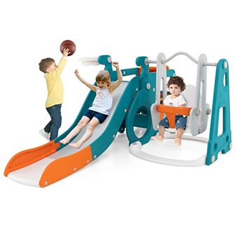 Costway 5-in-1 Toddler Slide, Swing and Basketball Hoop Set