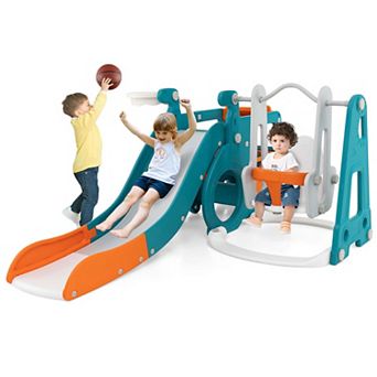 Costway 5-in-1 Toddler Slide, Swing and Basketball Hoop Set