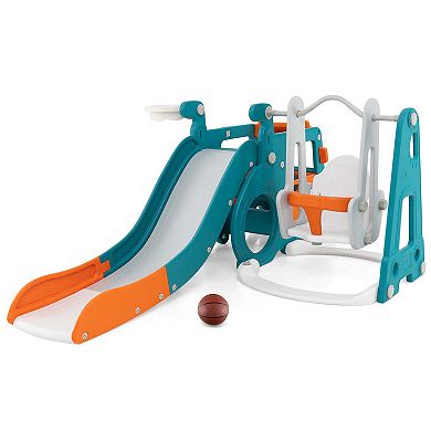 Costway 5-in-1 Toddler Slide, Swing and Basketball Hoop Set