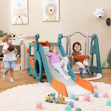 Costway 5-in-1 Toddler Slide, Swing and Basketball Hoop Set
