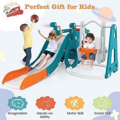 Costway 5-in-1 Toddler Slide, Swing and Basketball Hoop Set