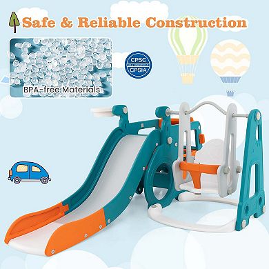 Costway 5-in-1 Toddler Slide, Swing and Basketball Hoop Set