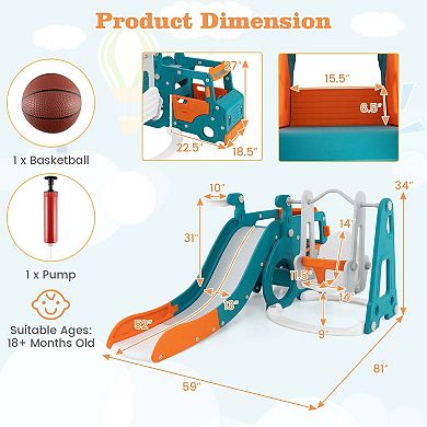 Costway 5-in-1 Toddler Slide, Swing and Basketball Hoop Set