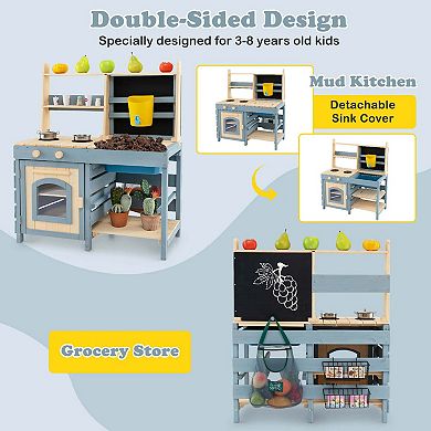 Costway 2-In-1 Outdoor Mud Kitchen with Faucet and Removable Sink