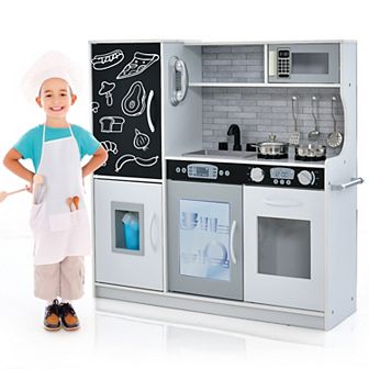 Costway Kid's Pretend Play Kitchen Playset with Blackboard