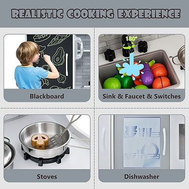 Costway Kid's Pretend Play Kitchen Playset with Blackboard