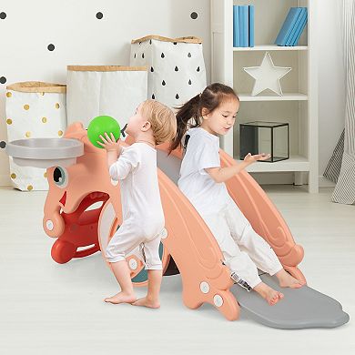 Costway 3-in-1 Convertible Slide Rocking Horse with Basketball Hoop