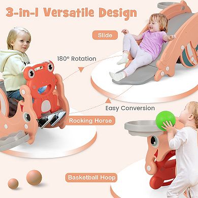 Costway 3-in-1 Convertible Slide Rocking Horse with Basketball Hoop