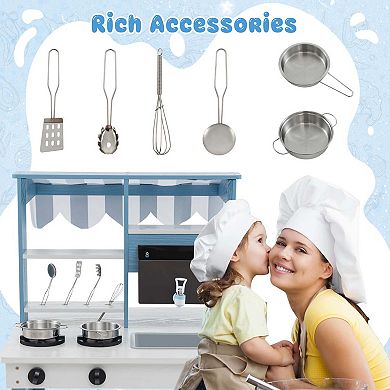 Costway 2-in-1 Wooden Play Kitchen and Grocery Stand