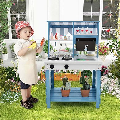 Costway 2-in-1 Wooden Play Kitchen and Grocery Stand