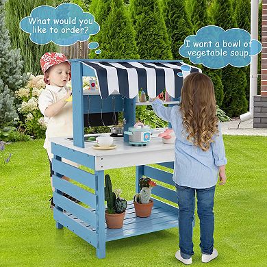 Costway 2-in-1 Wooden Play Kitchen and Grocery Stand
