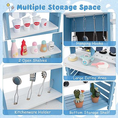 Costway 2-in-1 Wooden Play Kitchen and Grocery Stand