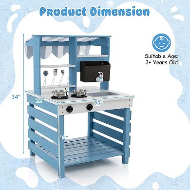 Costway 2-in-1 Wooden Play Kitchen and Grocery Stand