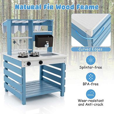 Costway 2-in-1 Wooden Play Kitchen and Grocery Stand