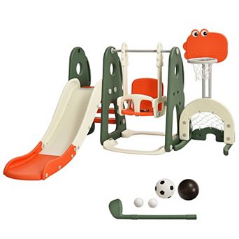 Costway 6-in-1 Toddler Slide and Swing Playset with Ball Games