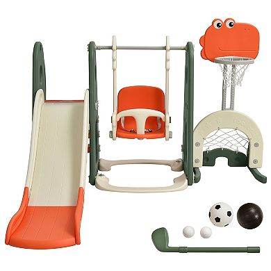 Costway 6-in-1 Toddler Slide and Swing Playset with Ball Games