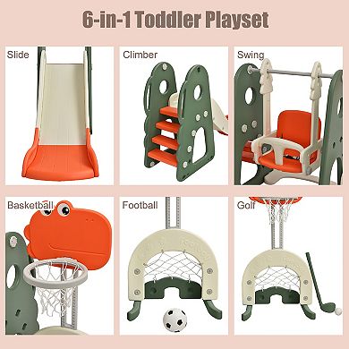 Costway 6-in-1 Toddler Slide and Swing Playset with Ball Games