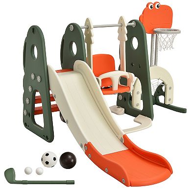 Costway 6-in-1 Toddler Slide and Swing Playset with Ball Games
