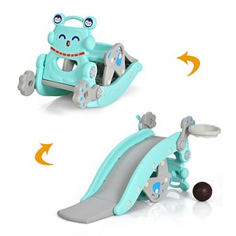 Costway 4-in-1 Rocking Horse and Slide Set with Basketball Hoop