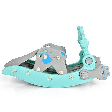 Costway 4-in-1 Rocking Horse and Slide Set with Basketball Hoop