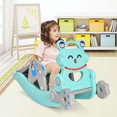 Costway 4-in-1 Rocking Horse and Slide Set with Basketball Hoop