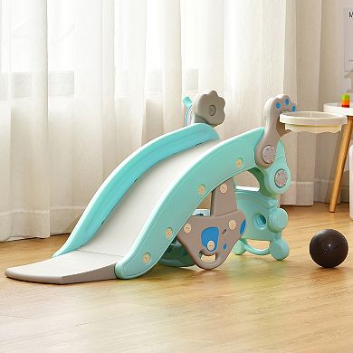 Costway 4-in-1 Rocking Horse and Slide Set with Basketball Hoop