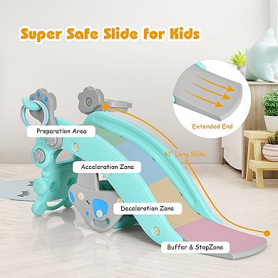 Costway 4-in-1 Rocking Horse and Slide Set with Basketball Hoop