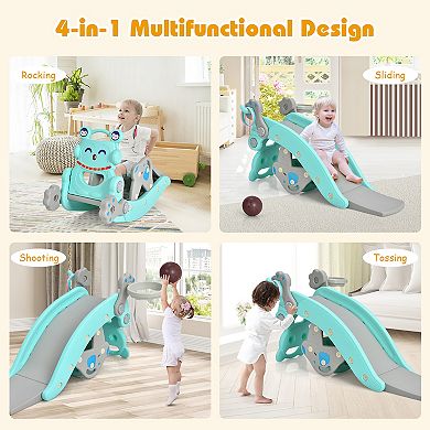 Costway 4-in-1 Rocking Horse and Slide Set with Basketball Hoop