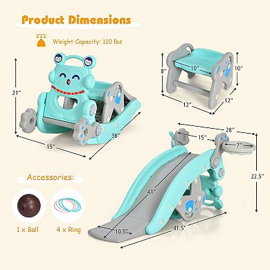 Costway 4-in-1 Rocking Horse and Slide Set with Basketball Hoop