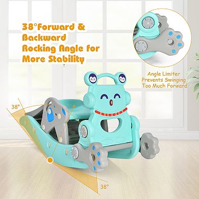 Costway 4-in-1 Rocking Horse and Slide Set with Basketball Hoop