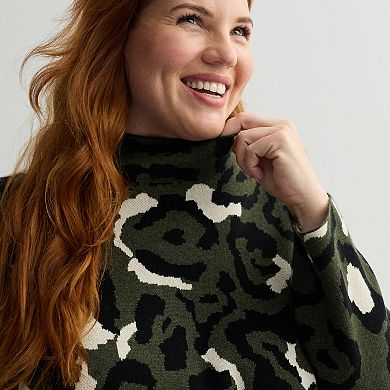 Plus Size Chelsea & Theodore Long Sleeve Mock Neck Sweater