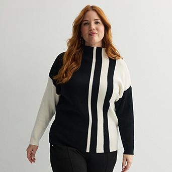 Plus Size Chelsea & Theodore Long Sleeve Mock Neck Sweater