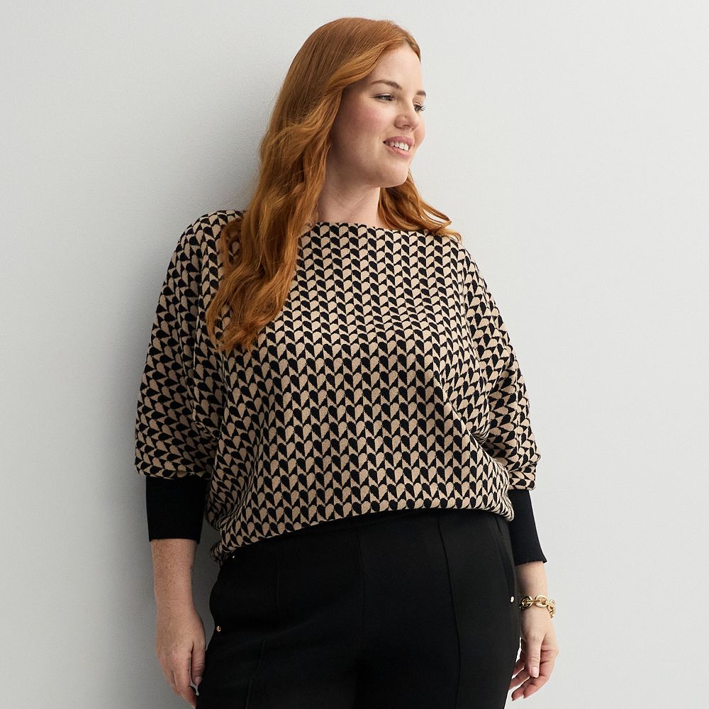 Plus Size Chelsea & Theodore Long Dolman Sleeve Pullover Sweater