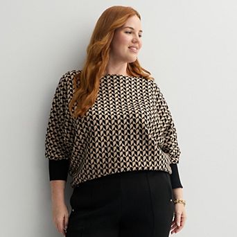 Plus Size Chelsea & Theodore Long Dolman Sleeve Pullover Sweater